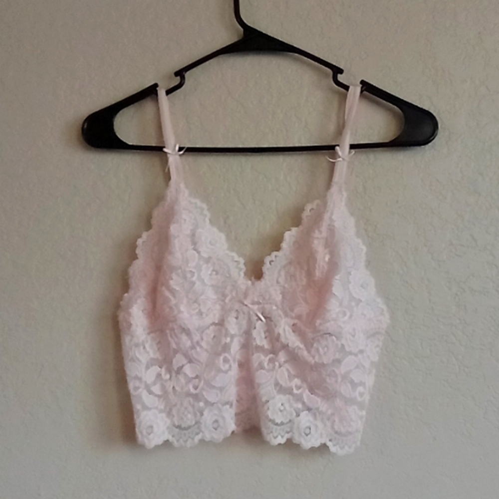 Soft pink lace bralette